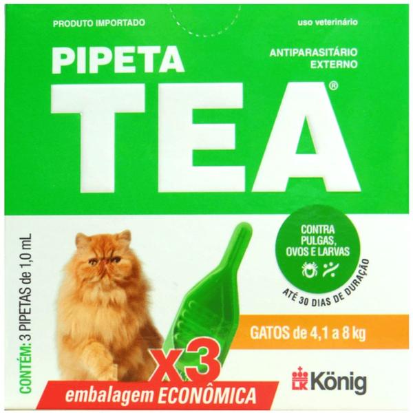 Imagem de Pipeta Tea 1,0 ml Antiparasitário Contra Pulgas P/ Gatos de 4,1 até 8 Kg C/ 3 unid. Kit C/ 3 Cxs