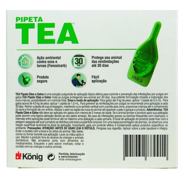 Imagem de Pipeta Tea 1,0 ml Antiparasitário Contra Pulgas para Gatos de 4,1 até 8 Kg - König Kit Com 10