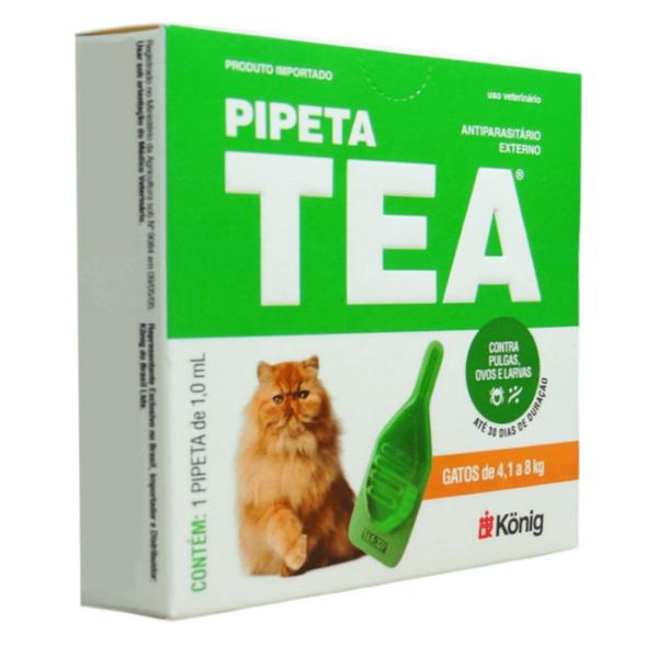 Imagem de Pipeta Tea 1,0 ml Antiparasitário Contra Pulgas para Gatos de 4,1 até 8 Kg - König Kit Com 2