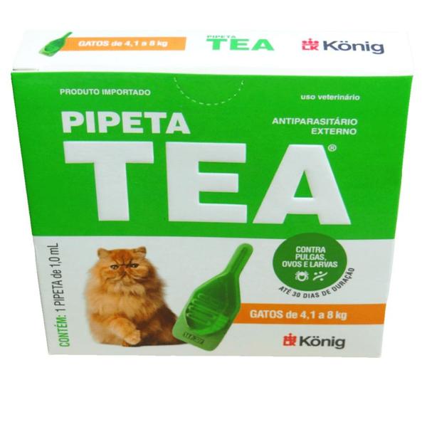 Imagem de Pipeta Tea 1,0 ml Antiparasitário Contra Pulgas para Gatos de 4,1 até 8 Kg - König Kit Com 6