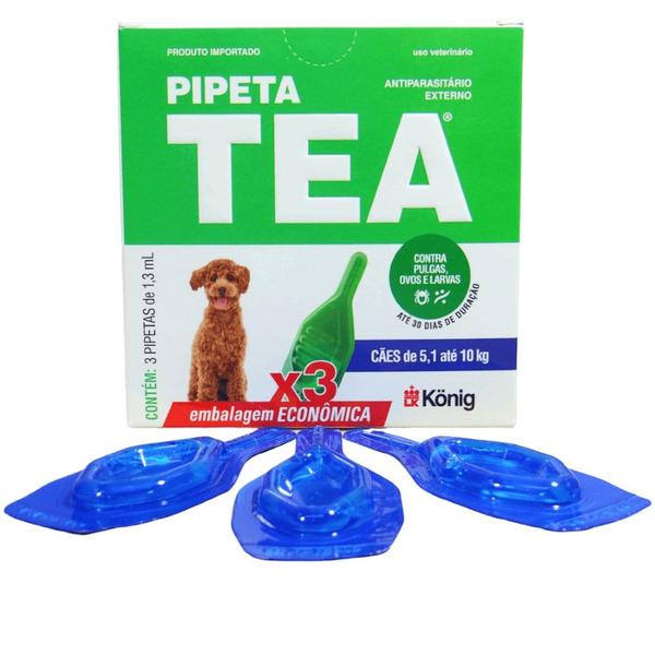 Imagem de Pipeta Tea 1,3 ml Antiparasitário Contra Pulgas P/ Cães de 5,1até 10Kg C/ 3 unid. Kit C/ 2 Cxs