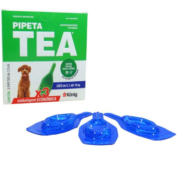 Imagem de Pipeta Tea 1,3 ml Antiparasitário Contra Pulgas P/ Cães de 5,1até 10Kg C/ 3 unid. Kit C/ 3 Cxs