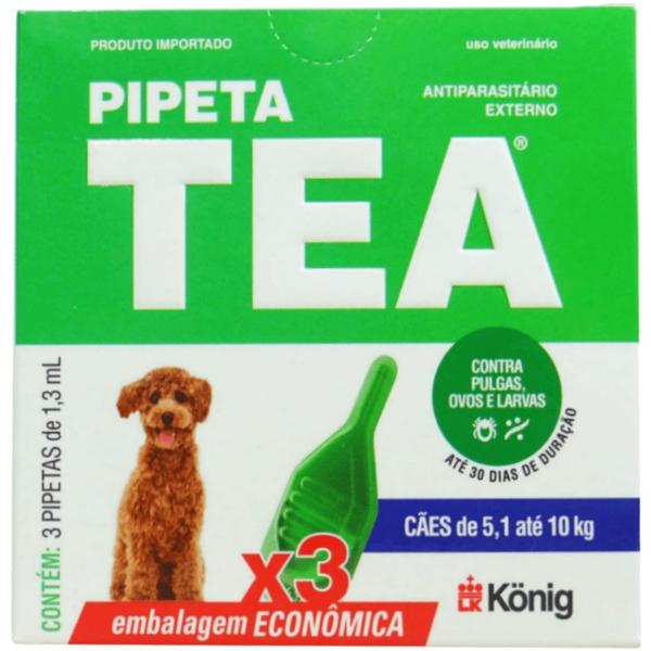 Imagem de Pipeta Tea 1,3 ml Antiparasitário Contra Pulgas P/ Cães de 5,1até 10Kg C/ 3 unid. Kit C/ 4 Cxs