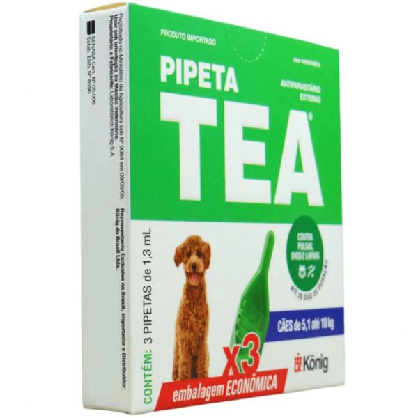 Imagem de Pipeta Tea 1,3 ml Antiparasitário Contra Pulgas P/ Cães de 5,1até 10Kg C/ 3 unid. Kit C/ 4 Cxs