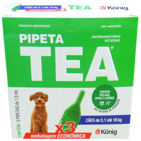 Imagem de Pipeta Tea 1,3 ml Antiparasitário Contra Pulgas P/ Cães de 5,1até 10Kg C/ 3 unid. Kit C/ 4 Cxs