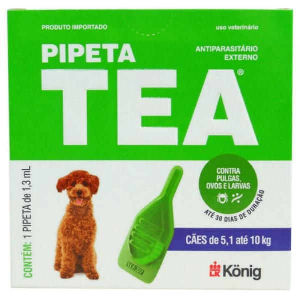 Imagem de Pipeta Tea 1,3 ml Antiparasitário Contra Pulgas para Cães de 5,1 até 10 Kg - König Kit Com 10