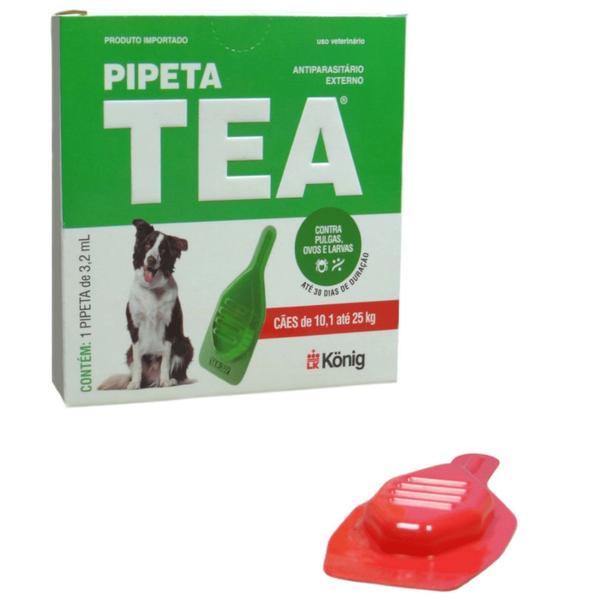 Imagem de Pipeta Tea 3,2ml Antiparasitário Contra Pulgas para Cães de 10,1 até 25 Kg - König Kit Com 6