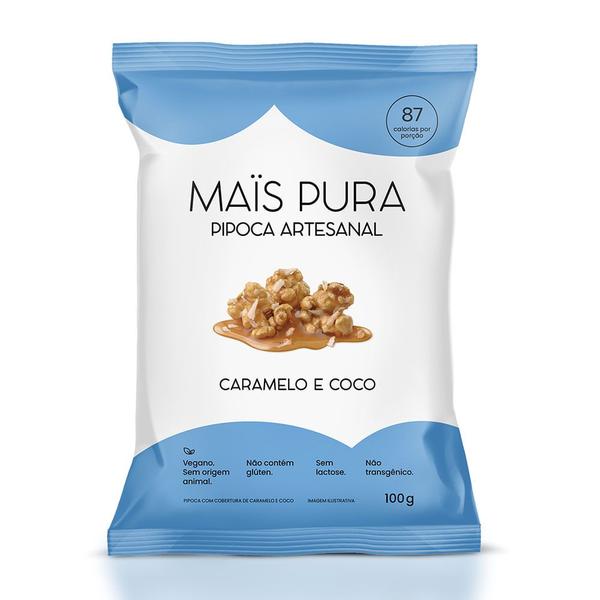 Imagem de Pipoca Artesanal Sabor Caramelo e Coco Mais Pura 100g