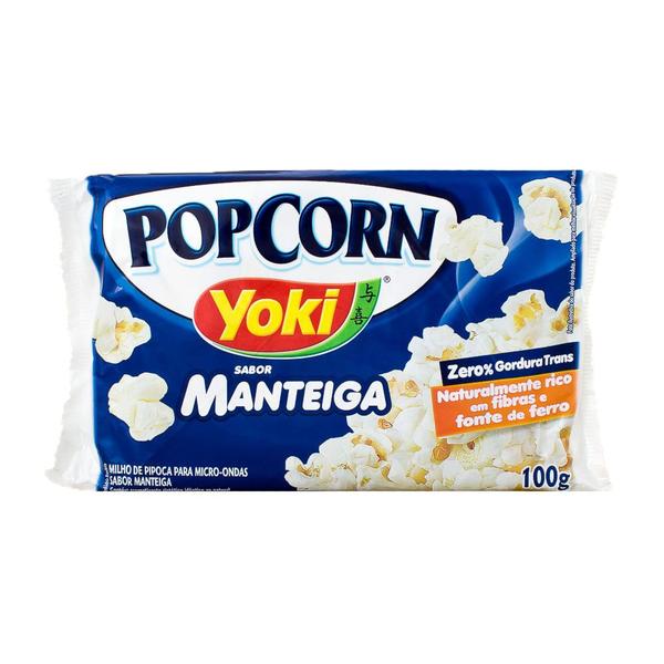 Imagem de Pipoca para Microondas Popcorn Yoki Manteiga 0% Gordura Transgênicas, Rico em Fibras, Fonte de Ferro 100g