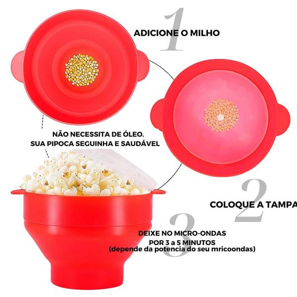 Imagem de Pipoqueira De Microondas Em Silicone Dobrável Com Tampa Rápido e Pratico