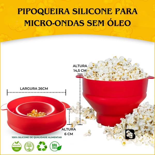 Imagem de Pipoqueira de Silicone Balde Pipoca Para Microondas Sem Óleo Dobrável Com Tampa Saudável Sem BPA