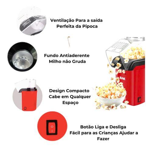 Imagem de Pipoqueira Elétrica Bak Vermelha Preta Sem Óleo Ar 110v 1200