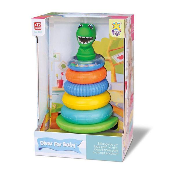 Pirâmide de argolas Empilhar Chocalho Dinossauro - Divertoys Imagem de Pirâmide de argolas Empilhar Chocalho Dinossauro - Divertoys