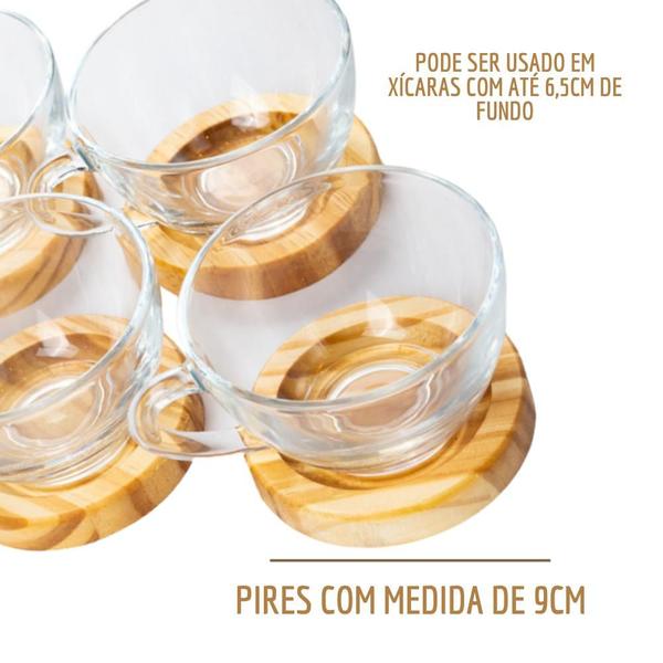 Imagem de Pires Madeira com Xicara Café Chá Chocolate 230ml Mesa Posta