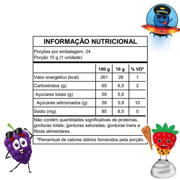 Imagem de Pirulito Brilha no Escuro Sabor Variado Blueberry Morango Uva 24 Unidades 10g Kydoidera