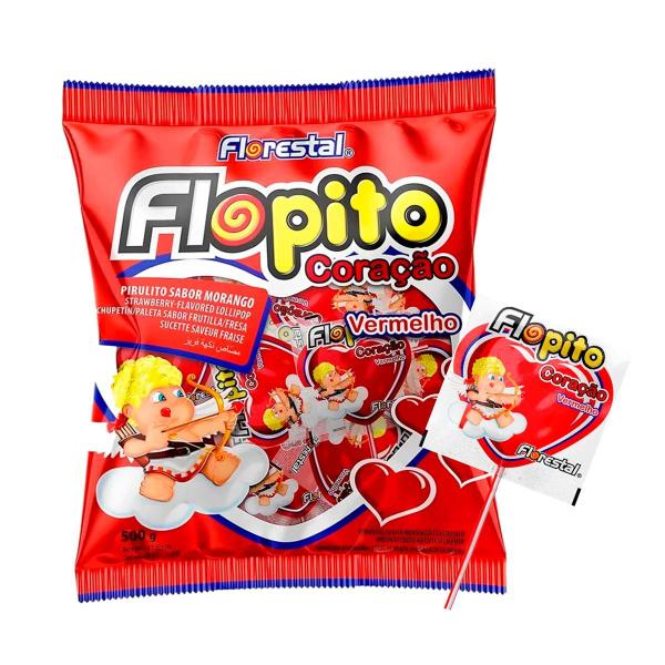 Imagem de Pirulito Coração Vermelho Flopito  500Gr - Florestal