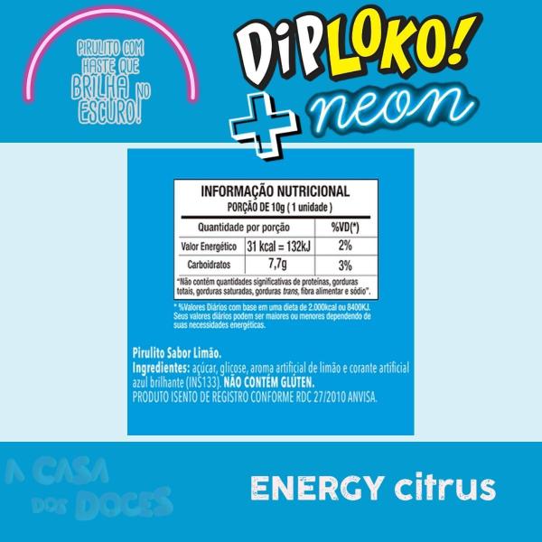 Pirulito Diploko Neon Energy Citrus - Danilla - Caixa c/30 und Imagem de Pirulito Diploko Neon Energy Citrus - Danilla - Caixa c/30 und