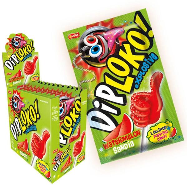 Pirulito Explosivo Dip Loko Boom Melancia 15x11g - Danilla Imagem de Pirulito Explosivo Dip Loko Boom Melancia 15x11g - Danilla