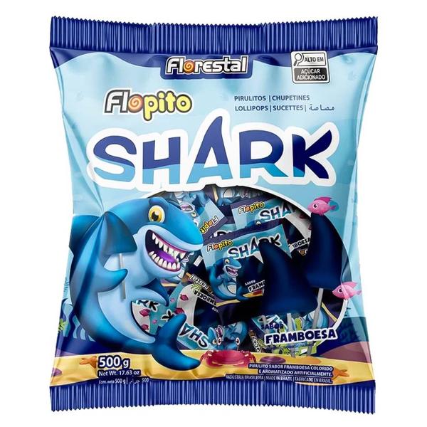 Imagem de Pirulito Flopito Tubarão Shark Framboesa - 500g