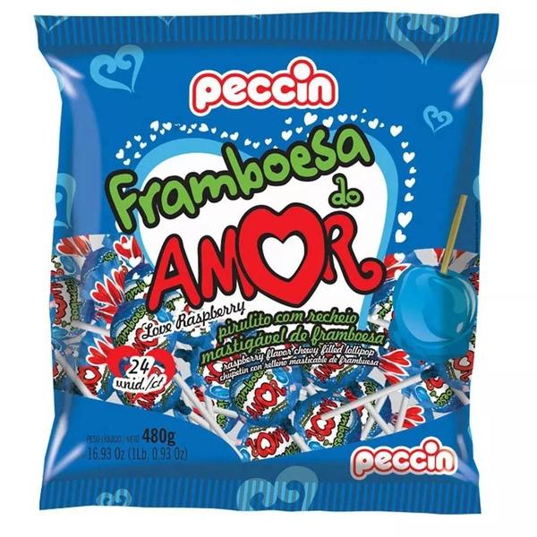 Imagem de Pirulito Framboesa Do Amor C/24 480gr - Peccin 