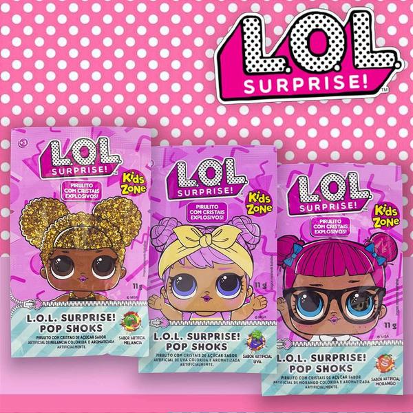 Pirulito Kids Lol Surprise Pop Shoks Kit com 3 Unidades - Kids Zone Imagem de Pirulito Kids Lol Surprise Pop Shoks Kit com 3 Unidades