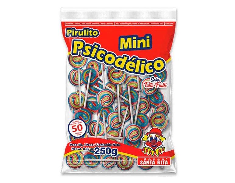 Imagem de Pirulito Mini Psicodélico Colorido Santa Rita Sabor Tutti Frutti Pacote 250g