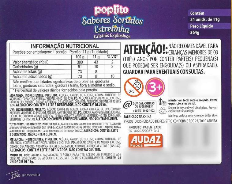 Pirulito PopLito Estrelinha Cristais Explosivos Caixa com 24 - Fampar Toys Imagem de Pirulito PopLito Estrelinha Cristais Explosivos Caixa com 24