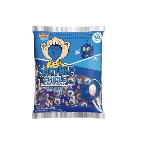 Imagem de Pirulito Sams Samblue Chiclete Framboesa Azul 600G