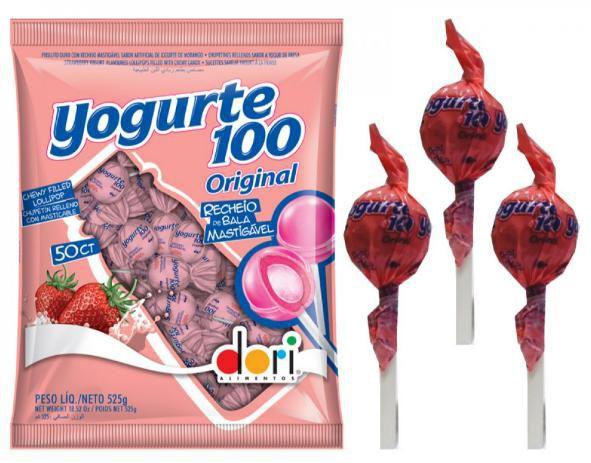 Imagem de Pirulito Yogurte 100 Recheio Morango Pacote 525g