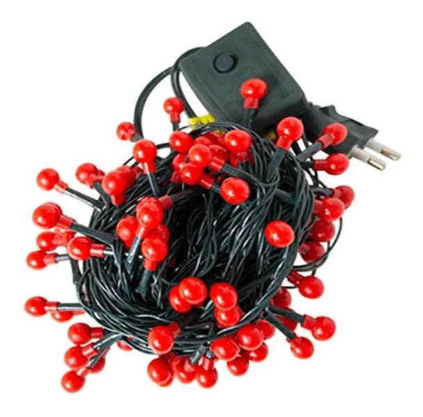 Imagem de Pisca 100 Led 127v Vermelho 8 Funções 8m Cerejinha Bolinha