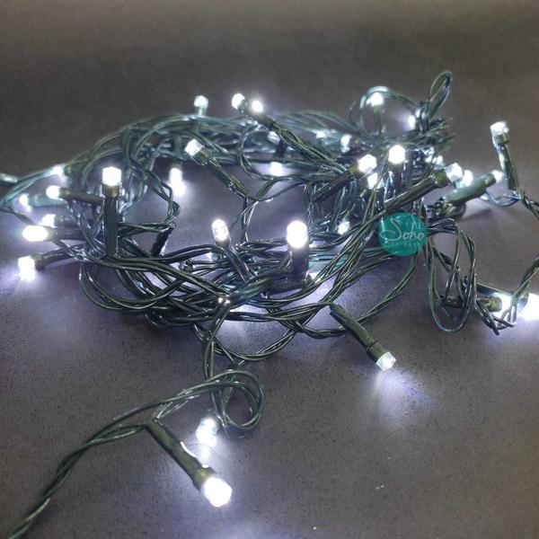 Imagem de Pisca 100 LEDs 10M 8 Funções Luz Branco Fria Natal Fio Verde