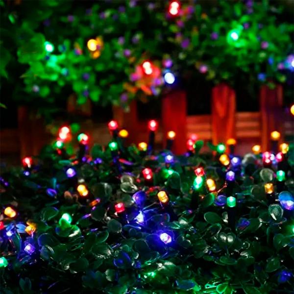 Imagem de Pisca 200 Lâmpadas Led Solar Lâmpadas Colorida 20m 8 Modos Decoração Natal Enfeite Luzes Jardim Quintal Garagem Externa