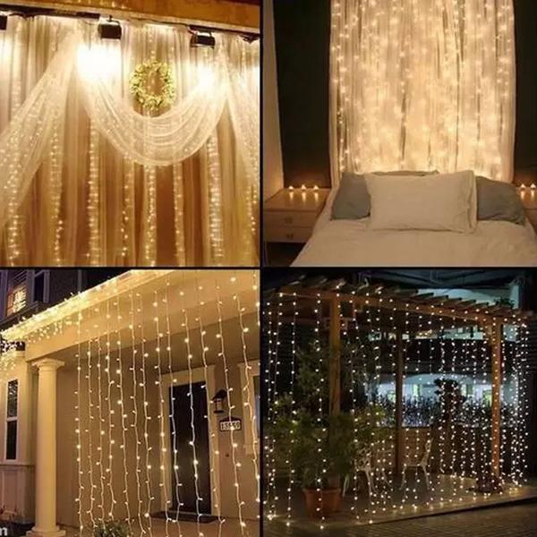 Imagem de Pisca Cascata Natal Amarelo 500 Lâmpadas Leds 220v 8 Funções