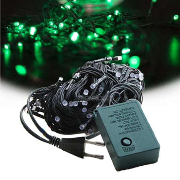 Imagem de Pisca Cordão 10 Metros Fio Verde C/ 100 LEDS Verde Fixo 110V