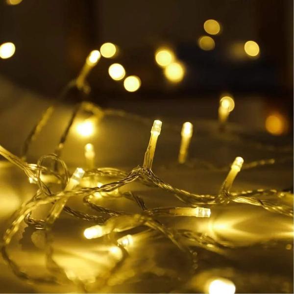 Imagem de Pisca Cordão Varal Decorativo Com LEDs Amarelo Redondo 100M