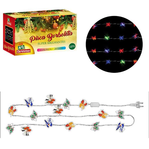 Imagem de Pisca De Natal Pisca Borboleta 28 Lâmpada Led Colorido 127v