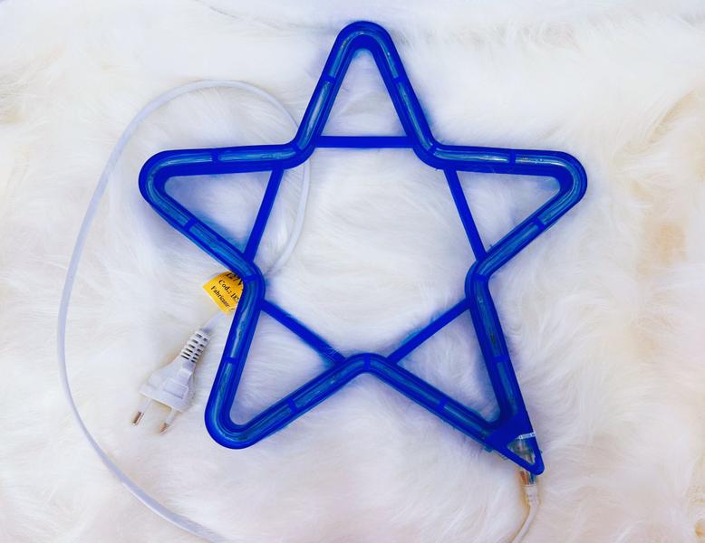 Imagem de Pisca Luzes Estrela Azul Neon 30cm 28Led 110V Pendente Para Decoração Natalina