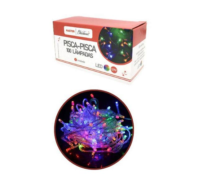 Imagem de Pisca Pisca 100 Lâmpadas LED Colorido Fio Transparente 8 Funções 127V - Master Christmas