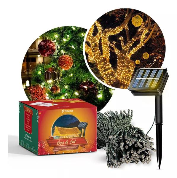 Imagem de Pisca Pisca 100 Lâmpadas Led Solar Cordão Natal Prova D'água 8 Funções 10m