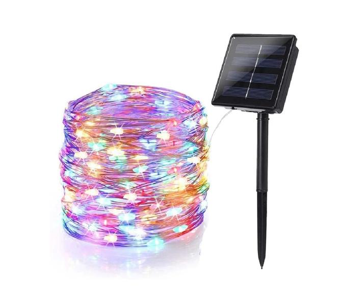 Imagem de Pisca Pisca 100 Led Solar 10m Decoração Jardim Fio De Fada Branco Quente