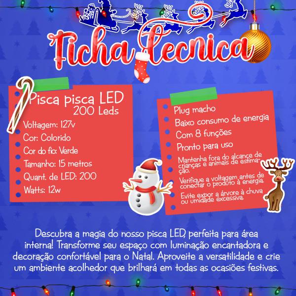 Imagem de Pisca Pisca 200 Led 8 Funções Fio VD 12w Decoração natalina iluminação festa Presépio cordão lembrancinhas de natal