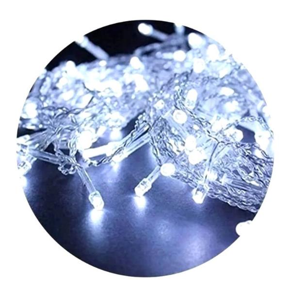 Imagem de Pisca Pisca 200Leds 15Metros Fio Transparente Luz Decoração 110V 8 Funções Branco Frio