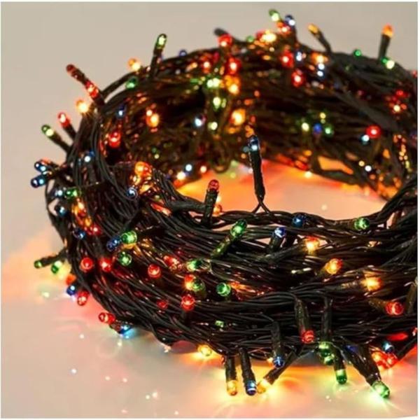 Pisca pisca arroz colorido fio verde 4m com 100 micro lampadas natal - fartex Imagem de Pisca pisca arroz colorido fio verde 4m com 100 micro lampadas natal - fartex