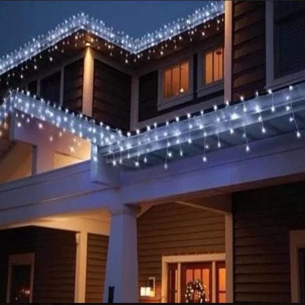 Imagem de Pisca Pisca Com 400 leds Branco Cortina Cascata Natal Decoração Natalina 220V 8 Funções