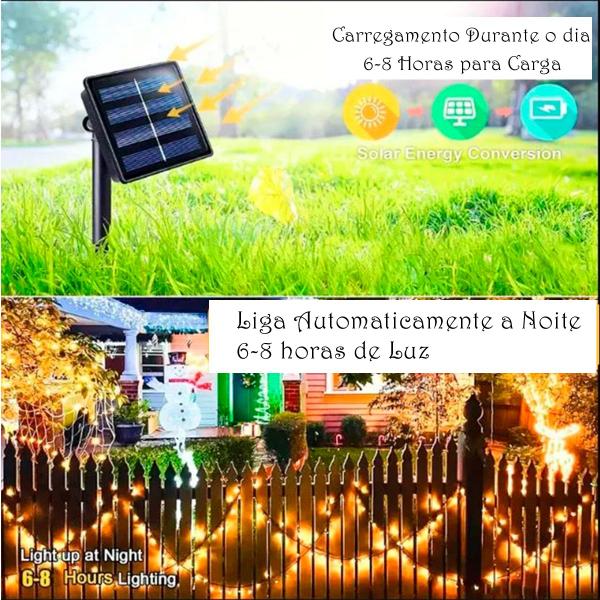 Imagem de Pisca Pisca Cordão 100 Leds 10M Recarregável Energia Solar 8 Funções