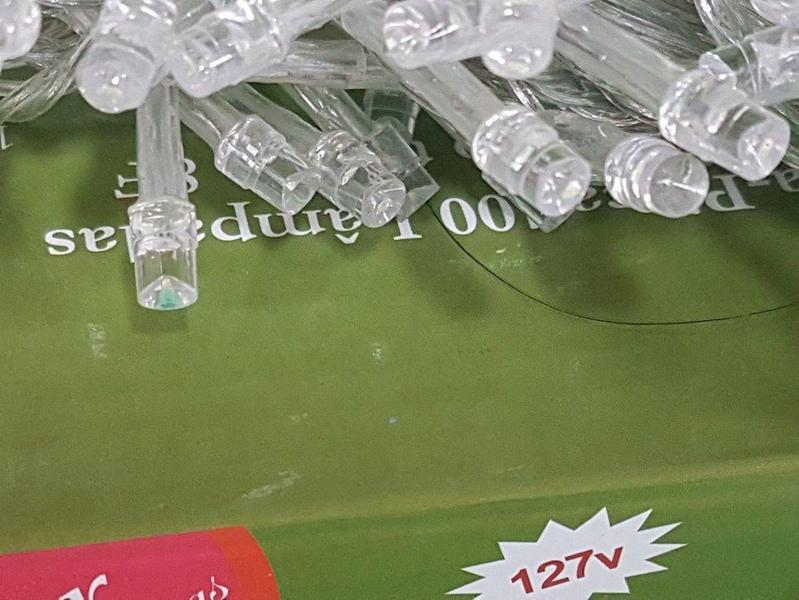 Imagem de Pisca Pisca de Natal 100 Lâmpadas Led Branco 8 Funções de Luzinhas Bivolt Fio Transparente com 8,5 M