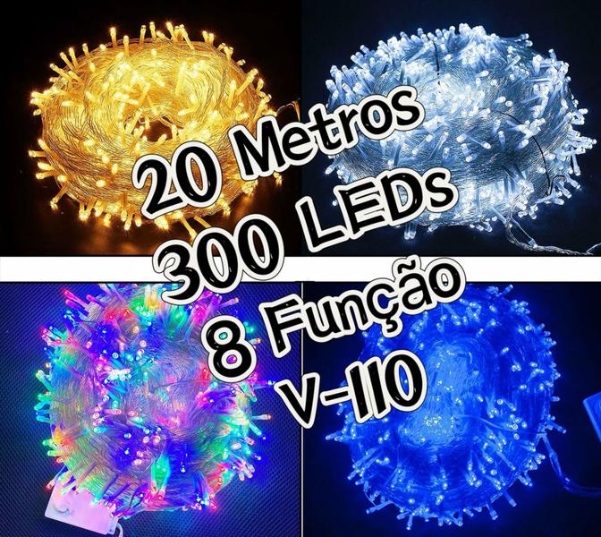 Imagem de Pisca Pisca De Natal 300 LEDS 8 Funções 20metros 127V Fio Transparente Ou Verde