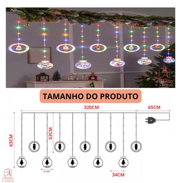 Imagem de Pisca Pisca De Natal Com Bonecos e Bola de Natal LEDs 9 Modos 3 Metros para Decoração luzes de Natal 3,20m