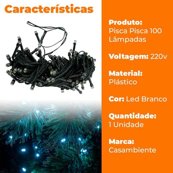 Imagem de Pisca Pisca de Natal Cordão de Luz Led Quente 100 lâmpadas 220V - Casambiente