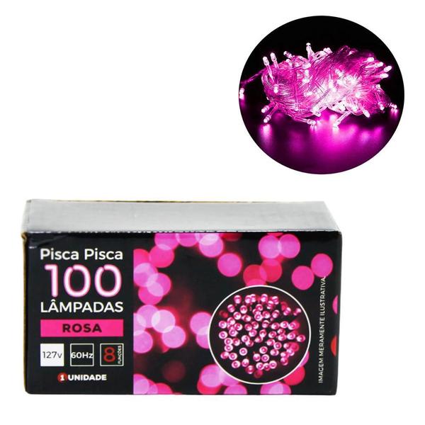 Imagem de Pisca Pisca Led Rosa 100 Lâmpadas 9m Decoração